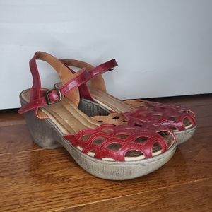 JAFA Red Leather 846 Cutout Sandal Platform Wedge Handmade Israel US 8.5 EU 39